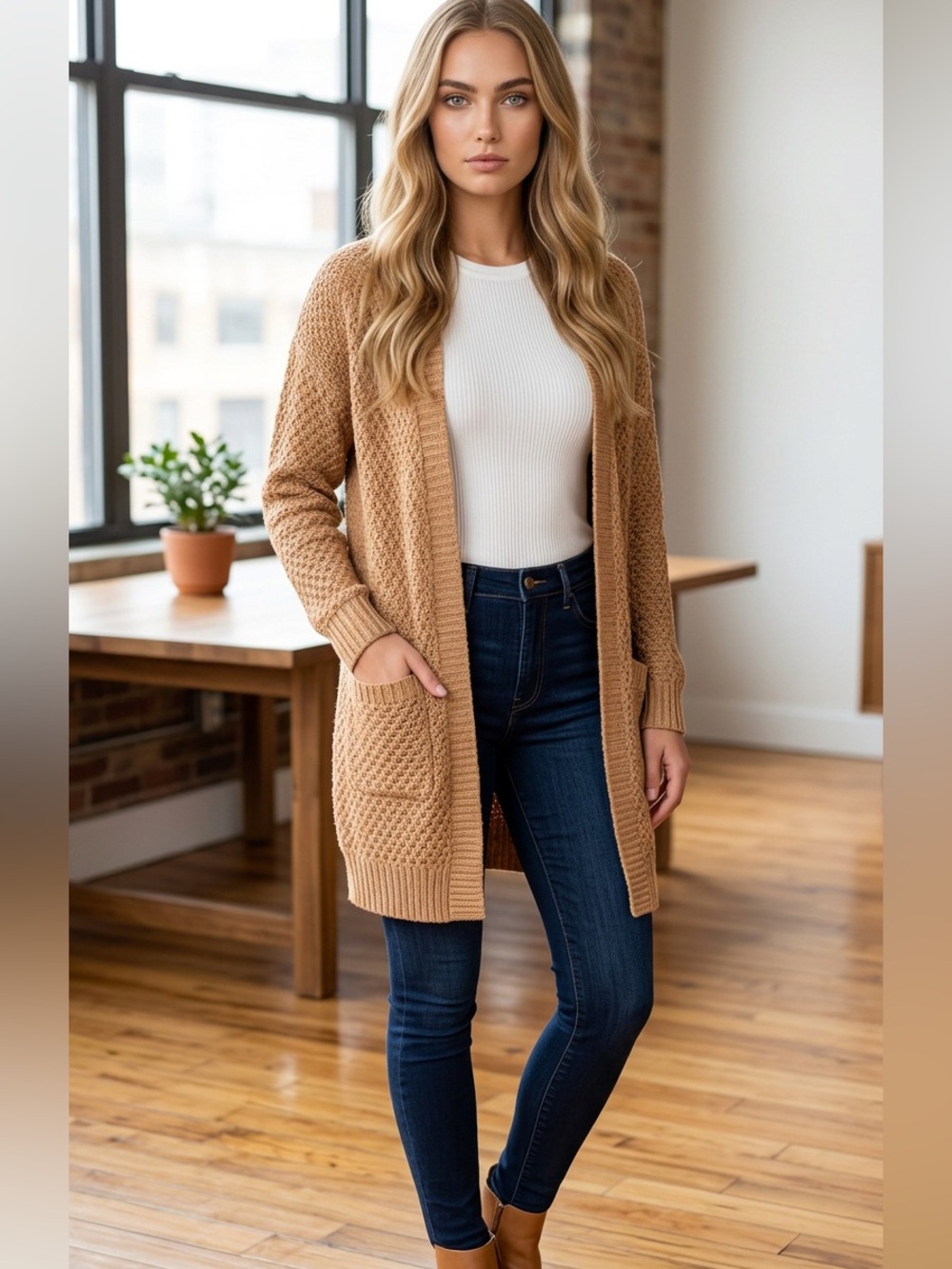 Women's Tan open front soft cardigan Sweater NWT size Small